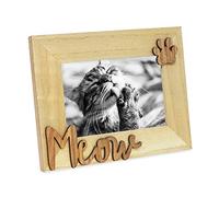 Isaac Jacobs Natural Wood Sentiments Cat “Meow” Picture Frame, 4x6 inch, Photo Gift for Pet Cat, Kitten, Display on Tabletop, Desk (Natural, 4x6)