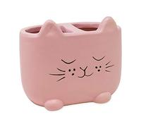 Isaac Jacobs Pink Ceramic Cat Makeup Brush Holder, Multi-Purpose 2-Section Organizer. Bathroom, Kitchen, Bedroom, Office Décor (2-Section Cup, Pastel Pink)