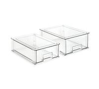Isaac Jacobs Stackable Organizer Drawer Set (1 Medium, 1 Large), Clear Plastic Storage Boxes, Pull-Out Bins, Home, Office, Closet, Shoes, BPA-Free, Food/Fridge/Freezer Safe (1 Medium, 1 Large)