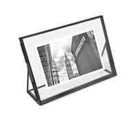 Isaac Jacobs Vintage Style Brass and Glass, Floating Photo Frame, Metal, (Horizontal), with Locket Closure and Angled Base, for Pictures, Art, Mementos, Keepsakes - 4x6, Black