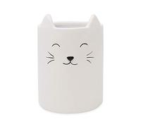 Isaac Jacobs White Ceramic Cat Holder for Makeup Brushes and Desk Supplies