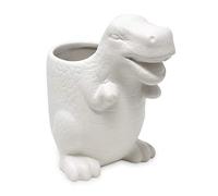 Isaac Jacobs White Ceramic Dinosaur Cup, Toothbrush Holder, Multi-Purpose Organizer, - Great for Toiletries, Bathroom, Kitchen, Crafts, Desk, Novelty Bathroom Accessory (Single Cup, White)