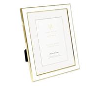 Isaac Jacobs White Enamel Matte Picture Frame with Gold Metal Border and Easel, Wall Decoration, Photo Gallery, 6x8 inches (Mat 4x6 inches), White with Gold