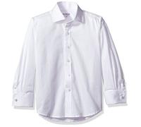 Isaac Mizrahi Boys Button Down Shirt | Long Sleeve French Cuff 100% Cotton Formal Dress Shirt, White, 12