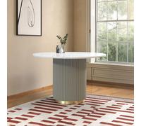 Isabella Grey Round Fluted Dining Table - 4 Seater - 120cm - White Marble Top