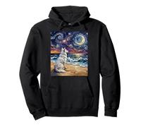 Isabella Husky Starry Night White Dog at the Beach Artwork Pullover Hoodie