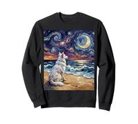 Isabella Husky Starry Night White Dog at the Beach Artwork Sweatshirt