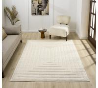 Desire Rugs Isabella Living Room Area Rugs - Embossed Geometric Rectangle Design in Cream | Size: 200 cm x 290 cm Desire Rugs Cream 200 cm x 290 cm