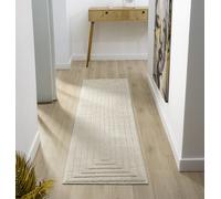 Desire Rugs Isabella Living Room Area Rugs - Embossed Geometric Rectangle Design in Cream | Size: 60 cm x 220 cm Desire Rugs Cream 60 cm x 220 cm
