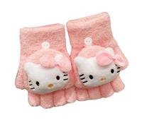 ISABELLA MOON Fingerless Flap Cover Gloves Elsa Spider Winter Knit Warm Mittens Soft Lined Fleece Thermal Outdoor Half Finger Gloves with Cover Convertible Flip Top for Kids boys girls (Cat)