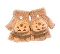 ISABELLA MOON Fingerless Flap Cover Gloves Spider Winter Knit Warm Mittens Soft Lined Fleece Thermal Outdoor Half Finger Gloves with Cover Convertible Flip Top for Kids boys girls (Capybara)