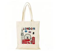 ISABELLA MOON London Canvas Novelty Present Gift Souvenirs Printed Tote Bag Long Handle Cotton Reusable bags for shopping school travel Keepsake, Memorabilia (Set02)