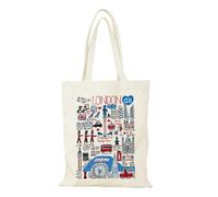 ISABELLA MOON London Canvas Novelty Present Gift Souvenirs Printed Tote Bag Long Handle Cotton Reusable bags for shopping school travel Keepsake, Memorabilia (Set01)