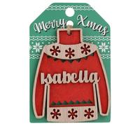 Isabella Name Christmas Jumper Wooden Tree Decoration Personalised Bauble Xmas Red