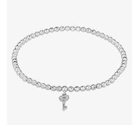 Isabella Verona Sterling Silver Beaded 17.5cm Heart Key Elastic Bracelet SBETSRL17Y-KEY-S (MED)