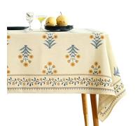 ISAENNE Designer French Pale Yellow Extra Long Rectangle Table Cloth,Linen Floral Tablecloth,Wrinkle Resistant Decor Tablecloths for Dining Thanksgiving Banquet Kitchen Party,67"*118"-Estevan A