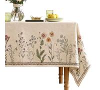 ISAENNE Designer Off White Linen Extra Long Rectangle Tablecloth, Floral Elegant Table Cloth, Stain Resistant Vintage Decor Tablecloths for Dining Thanksgiving Kitchen Party, 63"x110" - Serenity G