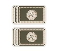 ISAENNE PVC Placemats,Set of 6,Rectangular Flower and Bird Print Placemats, Waterproof and Heat-resistant British Style,Suitable for Restaurants, Parties, Festivals,Dinning,12"*17"