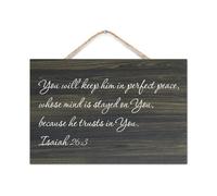 Isaiah 26:3 You Will Keep Him in Perfect Peace,Whose Mind Is Stayed on You Wood Sign Quotes Rustic Wooden Hanging Wall Welcome Sign Wall Art for Home Office Living Room Bedroom Classroom 8x12in