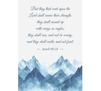 Isaiah 40:31 Bible Verse Wall Art with Mountain Background, Christian Inspirational Scripture Print, Blue Watercolour Design. Size A4
