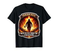 Isaiah 43 2 Firefighter Fire Prayer Bible Verse Jesus Cross T-Shirt
