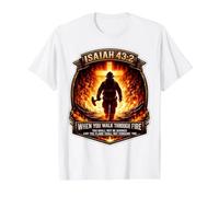 Isaiah 43 2 Firefighter Fire Prayer Bible Verse Jesus Cross Value Graphic T-Shirt, Men, White, L