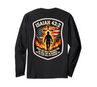 Isaiah 43 2 Firefighter Fire Prayer Patriot Flag Bible Verse Long Sleeve T-Shirt