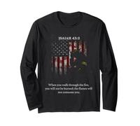 Isaiah 43 2 Firefighter Graphic for Men & Women Bible Verse Long Sleeve T-Shirt