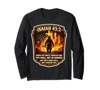 Isaiah 43 2 Firefighter Prayer American Flag Bible Verse Long Sleeve T-Shirt