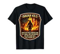 Isaiah 43 2 Firefighter Prayer American Flag Bible Verse T-Shirt