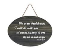 Isaiah 43:2 When You Pass Through The Waters, I Will Be with You, And When You Pass Through The Riv Rustic Wood Hanging Sign Wooden Wall Decor for Living Room Bedroom Door Window Home 6x10in