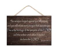 Isaiah 54:17 No Weapons Forged Against You Will Prevail Established Wood Sign Wall Decor Distressed Bible Verse Quote Signs Positive Wood Pallet Wall Plaque Sign for Bedroom Indoor Cabin 12x8in