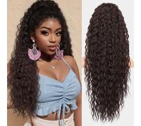 Isaic Ponytail Extension with Brown Cord for Women Wavy Long Synthetic 26 Inch Beautiful Ponytail Hair Extensions for Daily Use (Brown o