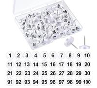 ISAKEN 100 Pieces Numbered Push Pins Decorative Cork Board Pins Flat Plastic Thumbtacks with Number for Maps, Photographs, Poster Display