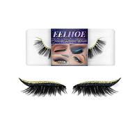 ISAKEN False Eyelashes, A Pair of Reusable Natural Thick Fake Eyelash Stickers for makeup, Gold