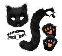 ISAKEN Fox Tail Faux Fur Fluffy Fox Plush Mask, Animal Ears Headband Tail Paw Glove Set, Cosplay Costume Set, Fox Cat Cosplay For Women