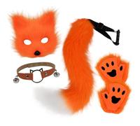 ISAKEN Fox Tail Faux Fur Fluffy Fox Plush Mask, Animal Ears Headband Tail Paw Glove Set, Cosplay Costume Set, Fox Cat Cosplay For Women