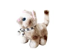 ISAKEN Interactive Electric Plush Cat Toy that Walks, Barks and Tails, Realistic Plush Kitten Stuffed Animal Dolls for Girls Boys and Girls Aged 3 4 5 6 Years