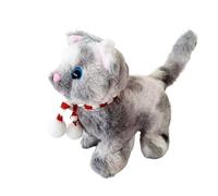 ISAKEN Interactive Electric Plush Cat Toy that Walks, Barks and Tails, Realistic Plush Kitten Stuffed Animal Dolls for Girls Boys and Girls Aged 3 4 5 6 Years