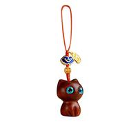 ISAKEN Lucky Cat Mini Bag Keyring - Cute Wooden Cat Charm Keychain Accessory for Women's Handbag, Backpack, Phone Purse