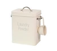 ISAKEN Metal Laundry Powder Storage Box with Lid, Washing Powder Storage Tin with Scoop, Detergent Storage Container for Storing Powder Tablets (White)