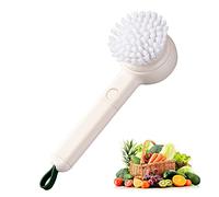 ISAKEN Vegetable Cleaner Brush Fruit Scrubber Brush with Peeler, Long Handle Food Cleaning Brush 2-in-1 Veggie Wash Brush Kitchen Cleaning Tools for Potato Carrot (White)