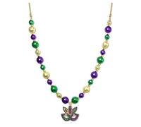 ISALOE Mardi Gras Beads Necklace Assorted Styles Metallic Round Multi Colors Costume Necklace Gold Purple Green Colors Jumbo ball Necklace Party Supplies, Plastic, No Gemstone