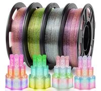 iSANMATE PETG Clear Glitter Filament 1.75 mm, 4 Colours PETG Transparent Gradient Filament, Dimensional Accuracy +/- 0.02 mm, 250 g/Spool x 4, Transparent Rainbow Filament for 3D Printers