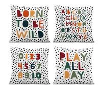 ISANOU Born to Be Wild ABC Alphabet Throw PillowCovers,Play All Day,Kids Classroom Decorate PillowCovers for Kids Reading Room Playroom Nursery,18x18 Pillowcase Set of 4