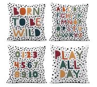 ISANOU Born to Be Wild ABC Alphabet Throw PillowCovers,Play All Day,Kids Classroom Decorate PillowCovers for Kids Reading Room Playroom Nursery,18x18 Pillowcase Set of 4