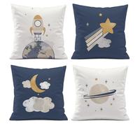 ISANOU Kids Bedroom Space Decorative Pillow Covers,Spaceship Galaxy Theme Throw Pillow Covers Decor for Boys Toddler Baby Room Playroom Classroom Nursery,18x18 Inch Pillowcase Set of 4