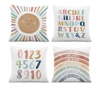 ISANOU Kids Playroom Decor,Boho Sun Alphabet Throw Pillow Covers,Kids Reading Nook Decor Pillowcase for Classroom Playroom Nursery,18x18 Inch Pillowcase Set of 4