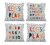 ISANOU Let's Read Play ABC Alphabet Throw PillowCovers,Reading Corner Classroom Toddler Reading Nook Decorate Pillow Covers for Kids Reading Room Playroom Nursery,18x18 Inch Pillowcase Set of 4