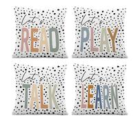ISANOU Let's Read Play Talk Learn Throw Pillow Covers, Reading Corner Nook Classroom Decor, 18x18 Inch Pillowcase Set of 4